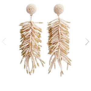 Mango Bohemian Ecru Beaded Chandelier Post Earrings‎ New